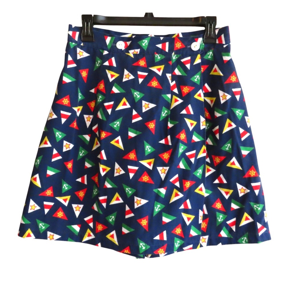 VTG Kelly's Kids Skort WRAP SKIRT FRONT Shorts Back NAUTICAL FLAGS Navy Blue M